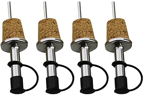 4 pezzi versatore di bottiglie di sughero, erogatore di aceto in acciaio inox con tappi, versatore dritto per vino, sciroppo, liquore