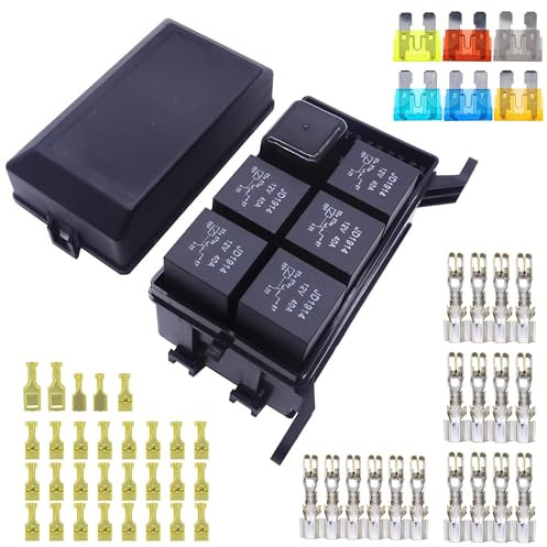 HISports Kit de bloc de relais de voiture 12 V avec 6 supports de relais, 6 porte-fusibles ATC/ATO, boîte de bloc relais universel, relais, fusibles pour voiture, marine, bateau