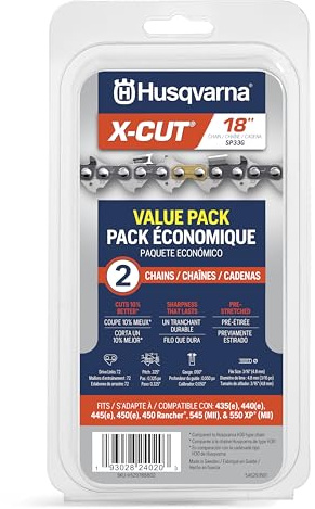Husqvarna X-Cut SP33G 18 Inch Chainsaw Chain for Outdoor Tools, 2-Pack Gray