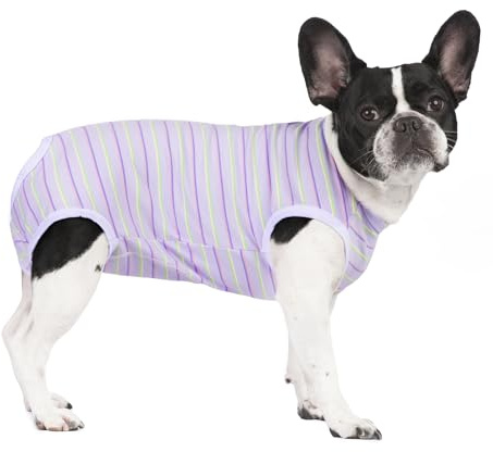 Miaododo Puppy Striped Recovery Suit for Female Male Dogs Cats,Zip Up Dog Onesie Recovery Shirt Abdominal Wounds,Professional Spay Neuter Dog Pet Bodysuit After Surgery Wear Anti Licking Wounds