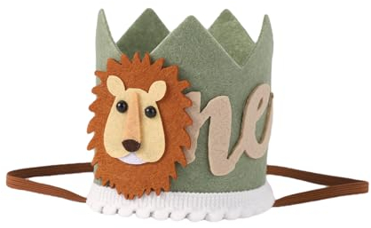 lasuroa Baby Geburtstagskrone 1 Jahr, Mädchen 1. Geburtstag Krone Niedlich 1. Geburtstag Hut Dekorationen Foto-Requisiten Zubehör Geschenk für Baby Geburtstagsparty Zubehör (Löwen-Stil)