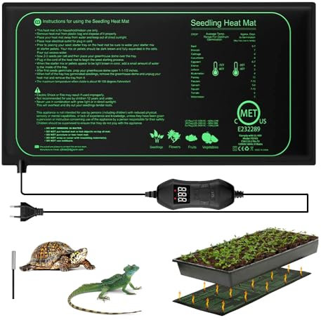 Afenau Heizmatte Pflanzen, 25x52 cm Heizmatte mit Thermostat, 68°F-86°F Kontrolle Pflanzen Heizmatte, 50W Wärmematte Pflanzen, Wasserdicht Seedling Heat Mat für Sämlinge, Haustiere und Reptilien