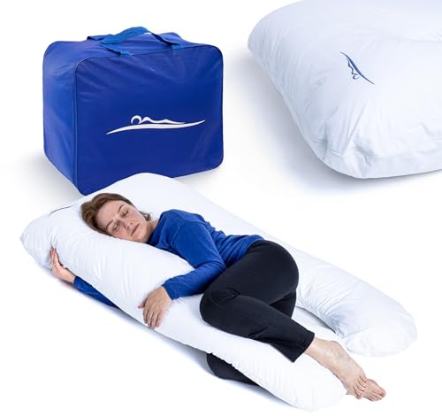 MKS Seitenschläferkissen mit Bezug | Komfortkissen (100 x 150 cm) | Schlafkissen | Seitenschläferkissen u Form | Ergonomisches Premium kühlendes Kuschelkissen (Baumwolle (Standard) / Weiß)