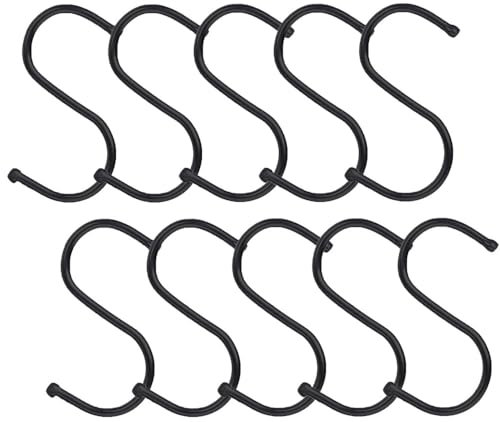 HZYUEKUN 10 Pcs S Hooks S-Shaped Stainless Steel Metal for Kitchen, Bathroom, Outdoor, Garden, Office, Hooks for Hanging Pan Pot Kitchenware Cups Multifunction Tool(Black,S)