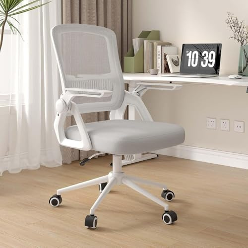 naspaluro Silla Ergonómica de Oficina con Respaldo de Malla y Soporte Lumbar, Silla Escritorio Giratoria Altura Regulable, Reposabrazos Plegables 90°, Función Inclinable, para Hogar y Oficina, Gris