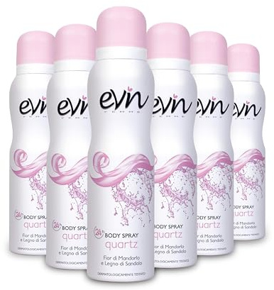 EVIN FEMME | Deodorante Donna Spray Quartz, Fragranza Fior di Mandorlo e Legno di Sandalo, Formula Attiva 24h, Dermatologicamente Testato, 6x150ml