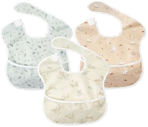 Little Dimsum 3 pack Baby Waterproof Bib Easy to Clean Feeding Weaning Bibs Adjustable Closed for Babies Toddlers with Large Pocket(6-36Months)