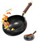 WRQIOO Big Belly, padella in ferro forgiato, non rivestita, con coperchio in legno, padella in ferro battuto, 24 cm, padella forgiata per friggere, stufare e saltare