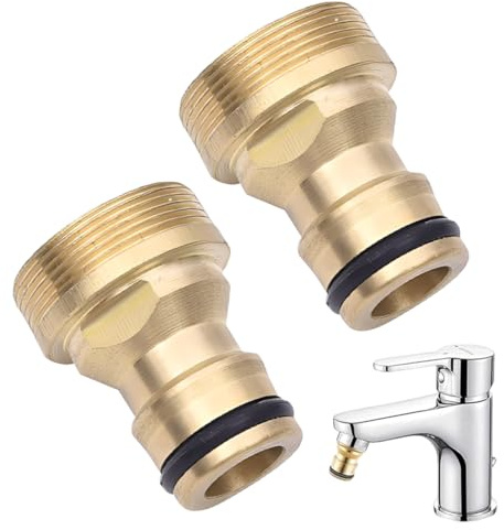 2 connettori universali per rubinetto, per miscelatore, adattatore per tubo, raccordo rapido per tubo da giardino (filettatura esterna, oro)