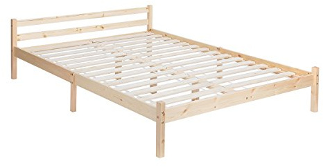 Letto matrimoniale alla francese in legno di pino massiccio e robusto, con ampio spazio sottoletto, color legno