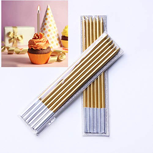 Geburtstag Kuchen Kerzen,36 Stück Lange Geburtstagskerzen Dünne Kerze für Geburtstag Hochzeit Baby Shower Party Kuchen Dekorationen Gold