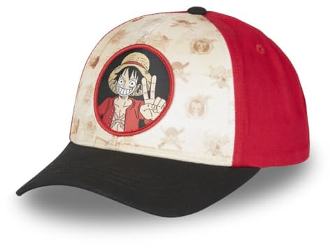 One Piece Herren Cap Baseball Luffy Original Anime Manga, Rot/Schwarz/Beige, One Size