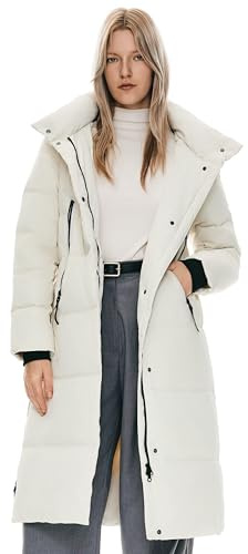 Orolay Women's Thickened Long Down Jacket Winter Down Coat Hooded Puffer Jacket with Side Zipper (White, Large)
