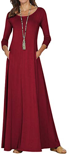Jacansi Women Maxi Dress Baggy Ball Gown Party Long Beach Summer Dresses for Women Plus Size Wine Red XL