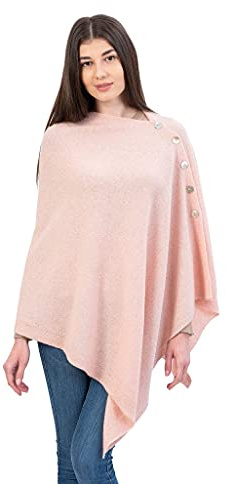 SAOL Poncho da donna in lana d'agnello, leggero, taglia unica, Rosa chiaro., taglia unica