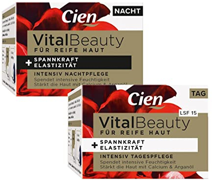 Cien VITAL BEAUTY Creme für reife Haut mit Argan-Öl, 2er-Set Tagespflege & Nachtpflege: Intensiv Tagescreme stärkt die Haut (50 ml) + Intensiv Nachtcreme spendet intensive Feuchtigkeit (50 ml), 100 ml