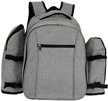 HEKERS Sac à Dos de Pique-Nique de Haute qualité avec Poche Isotherme et Porte-Bouteilles pour 4 Personnes - Plage Randonnée Pique-Nique Camping (Gris Clair)