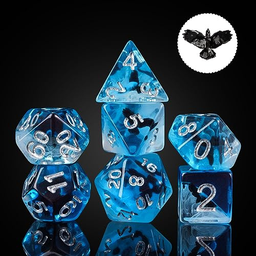 Cusdie Set med 7 tärningar, D&D-tärningar, set med polyedriska tärningar fyllda med djur, för rollspel, spelet Dungeons & Dragons, MTG Pathfinder (örn)