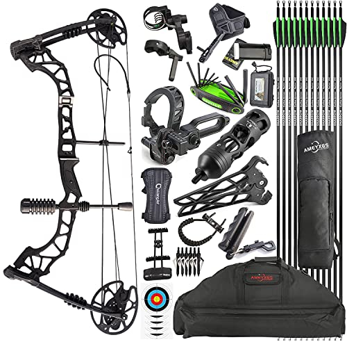 surwolf CompoundBogen Set, Jagd und Zielen, Compound Pfeil und Bogen Set, Zuggewicht 35-70 lbs einstellbar, IBO Geschwindigkeit bis zu 320 FPS, mit Bogenschießen Jagdzubehör (Schwarz)