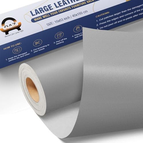 Leder Patch Kunstleder Selbstklebend Glatt Grau, 40 x 160cm Leder Reparatur Set, Selbstklebende Lederflicken Leder Reparatur Patch Kit für Möbel, Sofa, Autositze, Taschen, Jacken, Bürostuhl