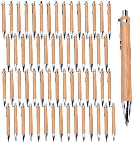 MEGYAD Lot de 50 stylos à bille en bambou personnalisés : instrument d'écriture en bois pour la vie quotidienne et le bureau (noir)