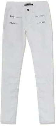 Pantalones de cuero sintético para mujer con cremallera elástica, pantalones de cuero de cintura alta, pantalones negros de tela sólida, blanco, S