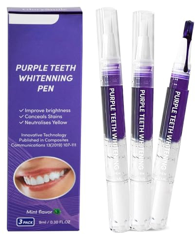 Zahnaufhellung Bleaching Stift, Zähne Aufhellen, Purple Zahnweiss Stift, Teeth Whitening Pen Schnelles Entfernen Aller Flecken, Zähne Ganz Einfach zu Hause Aufhellen 3 Stück
