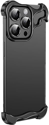 SONIGRA Coque ultra fine sans cadre pour iPhone 16, coque d'angle minimaliste antichoc avec coin en métal titane et protecteur d'objectif d'appareil photo, noir
