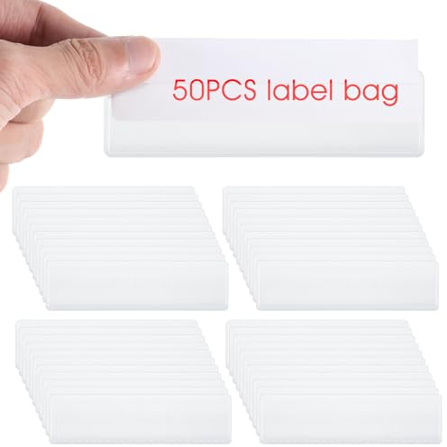 Oruola 50pcs Labels for Storage Boxes,Label Holder Adhesive Shelf Tags,Clear Plastic Label Holders,11 X 3 CM Self Adhesive Labels Holder for Supermarket Library Shelves Storage Business Kitchen
