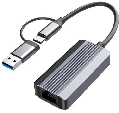 Adaptateur USB vers Ethernet, adaptateur USB 3.0 vers RJ45 2 en 1, adaptateur réseau LAN USB type C 100/1000/2500 Mbps, compatible avec MacBook, Surface, ordinateurs portables sous Windows, XP, Vista,