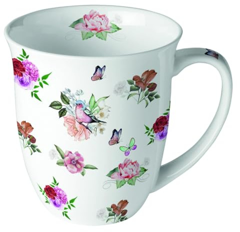 Ambiente Kaffee/Tee Tasse Porzellan 400 ml Jumbotasse Rosen Retro/Vintage Stil in zarten Farben serie charlotte white