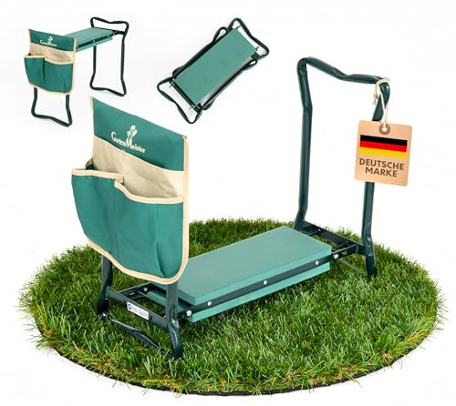 Westmann Multi Tabouret de Jardin avec Banc à Genoux Pliable 150 kg Vert | Le rembourrage en mousse EVA assure un genoux confortable, la poche à outils amovible maintient la pelle et les ciseaux à