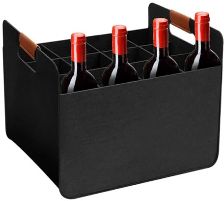 12 Bottles Wine Carrier Tote, Felt Wine Carrier Storage Box, Portable Felt Wines Bottle Bag with Divider, Large Capacity Bottle Storage Box, Folding Wines Tote Bag, Win-e Carriers for Picnic