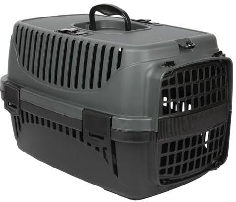 Jolie Max Pet Carrier - Lightweight Transport Crate for Small Animals - Removable Gate - Ventilated Design - Seatbelt Clip - Portable Box for Cats, Dogs, Kittens (Grey) (Anthracite)