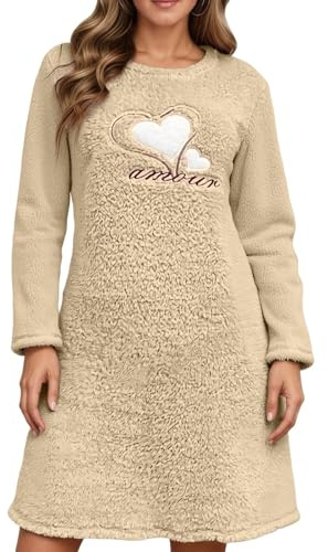 Foweknow Camicia da Notte da Donna a Maniche Lunghe in Pile Invernale Vestito Lungo in Flanella Pigiama Vestito Caldo Biancheria da Notte Abiti Comodi Morbidi Vestiti da Casa a Vestibilità Sciolta