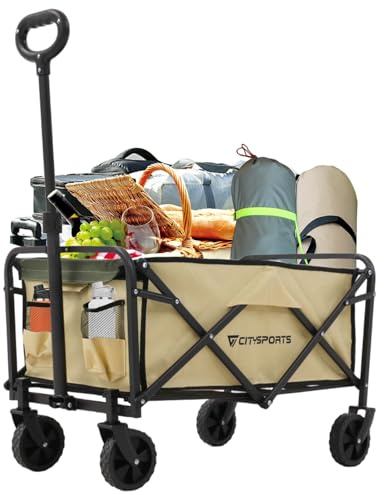 Faltbarer Bollerwagen mit Rädern,Bollerwagen Faltbar Mit Bremse,360° All-Terrain Reifen,Bollerwagen Faltbar Seitentasche,Handwagen Mit Verstellbarem Griff Perfekt Gartenwagen Reisebuggy