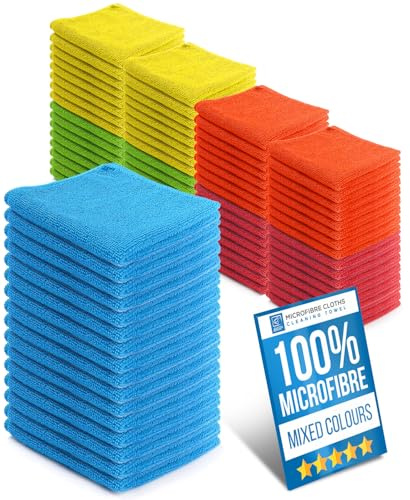 Microfibre Cloth Pack of 80 Microfiber Cleaning Cloths, Super Absorbent, Very Soft for Bathroom, Kitchen, Windows, Glass, Car Interior & Exterior, Mixed Colour 40cm x 40cm