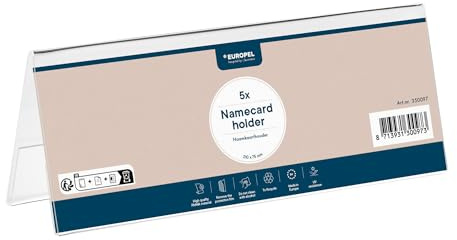 EUROPEL Juego de 5 placas para nombre de mesa, 2 caras, compactas en forma de L, 210 × 75 mm, para reuniones, conferencias, formación, recepción