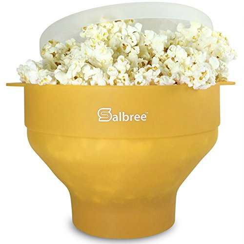 The Original Salbree Collapsible Silicone Microwave Popcorn Popper Maker Machine, Microwavable Bowl Holds 16 Cups, Uses Hot Air and Oil Always Optional - The Most Colors Available (Yellow)