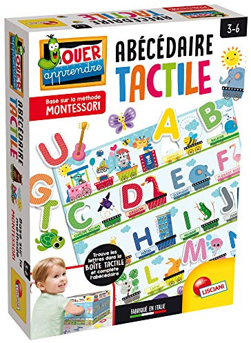 Lisciani - Abécédaire Tactile - Méthode Montessori-Jeu Educatif et Amusant - Pour Enfants de 3 à 6 Ans-Boîte Tactile - Lettres Cartonnées - Alphabet - Carton Loto-L'emballage de l'article peut varier.