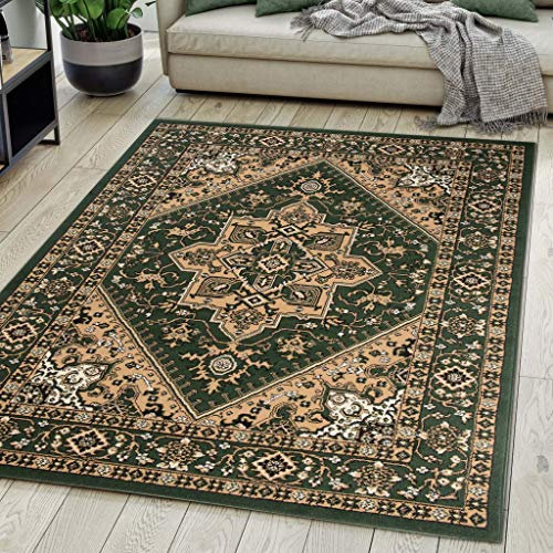 Carpeto Rugs Teppich Orientalisch Grün Klassisch Muster Kurzflor Öko-Tex Wohnzimmer 200 x 300 cm