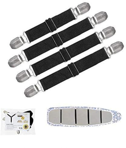 GOODTIMES Ironing Board Cover Clips, Adjustable Ironing Board Pad Braces Fasteners Mini Suspenders - Keep Cover Flat and Secure Tention Clips