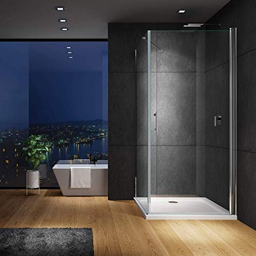 IMPTS 100 x 80 cm Duschkabine Duschabtrennung Glas Duschtür mit fester Glaswand, Drehtür Eckeinstieg Dusche NANO Easy Clean 6mm Sicherheitsglas Höhe 195 cm