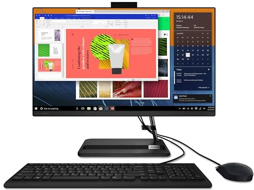 Lenovo IdeaCentre AIO 3 24ITL6 Ordinateur de Bureau 23.8'' FHD (Intel Core i5, RAM 8Go, 1To HDD plus128Go SSD, Intel Iris XE Graphics, Windows 10 Home) Clavier USB Calliope, AZERTY - Noir