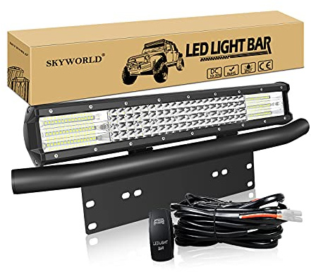 SKYWORLD 50CM 510W Bar Led 4x4 avec Plaque Immatriculation, 12V Câblage Kit | Barre de Led 4x4, Support de Plaque d'immatriculation et Faisceau de Câblage pour 4x4 Offroad Véhicules Voiture Camion SUV