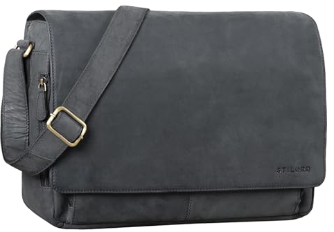 STILORD Vintage Umhängetasche aus Leder grau - 15 Zoll Laptoptasche für Büro, Uni, Office, Schule - DIN A4 Schultertasche 'Tom'