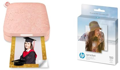 HP Sprocket Portable Photo Printer (Blush Pink) Instantly Prints ZINK 2x3 Sticky-Backed Photos & 2x3 Premium Zink Photo Paper (100 Sheets) Compatible with Sprocket Portable Photo Printer