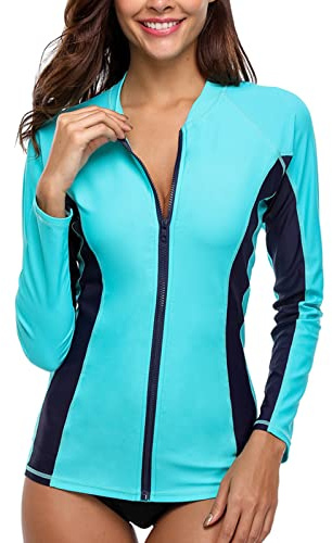 LSJZZ Camiseta de neopreno para mujer, chaqueta de neopreno de manga larga con cremallera frontal, camisa para buceo, esnórquel, surf, kayak, canoa, A, M
