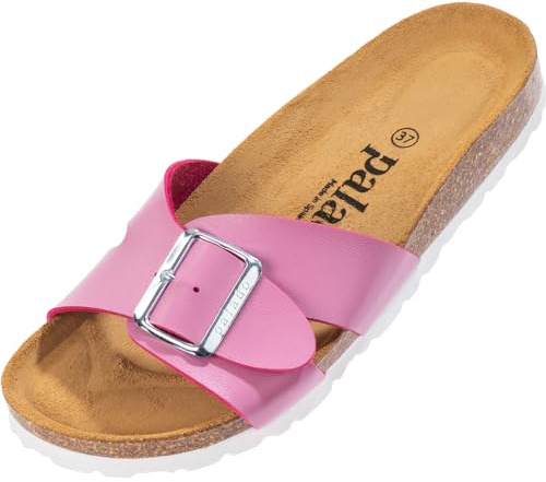 Palado Pantoletten Damen Tinos - bequeme Sandalen Made in Spain - elegante Hausschuhe mit Kork-Fußbett - modische Sommerschuhe Hellpink Matt UK5,5 - EU38