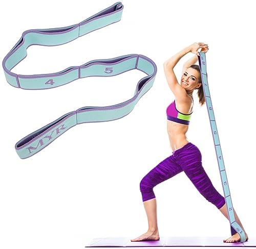 Abeillo Stretching Strap with Loops, Elastic Yoga Straps for Stretching Equipment, Stretch Band for Physical Therapy, Pilates, Yoga, Dance, Gymnastics Exercise and Flexibility (Blue)